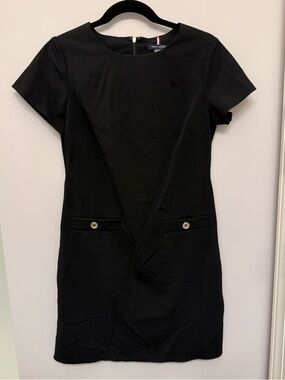 Tommy Hilfiger Black Short-Sleeve Mini Dress with Button Accents